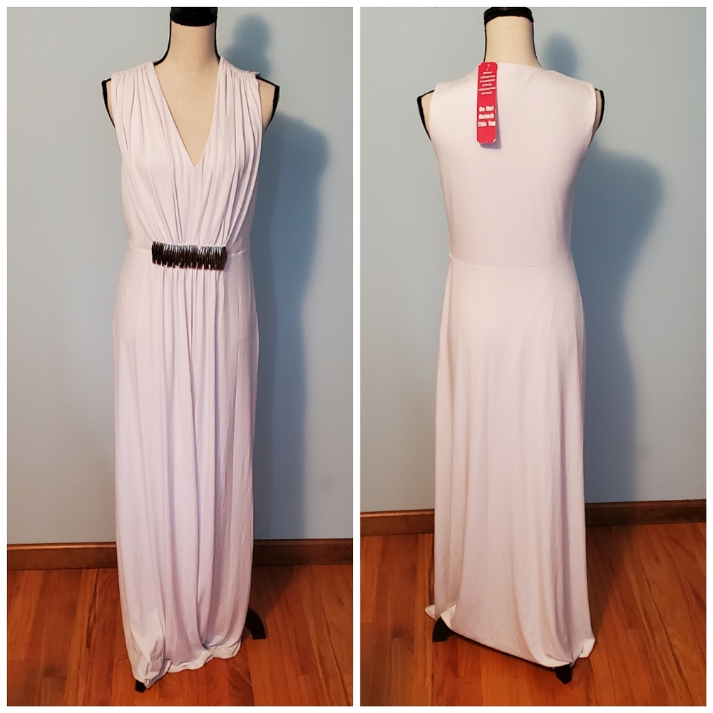 NWT! Calvin Klein Draped White Maxi Dress Waist Accent Sz 10 ~ Needs Cleaning